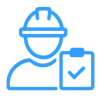 Blue vector icon of two workers with a contract document