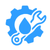 Blue vector icon of gears and a wrench for preventive maintenance
