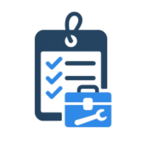 Asset management icon with checklist and toolbox