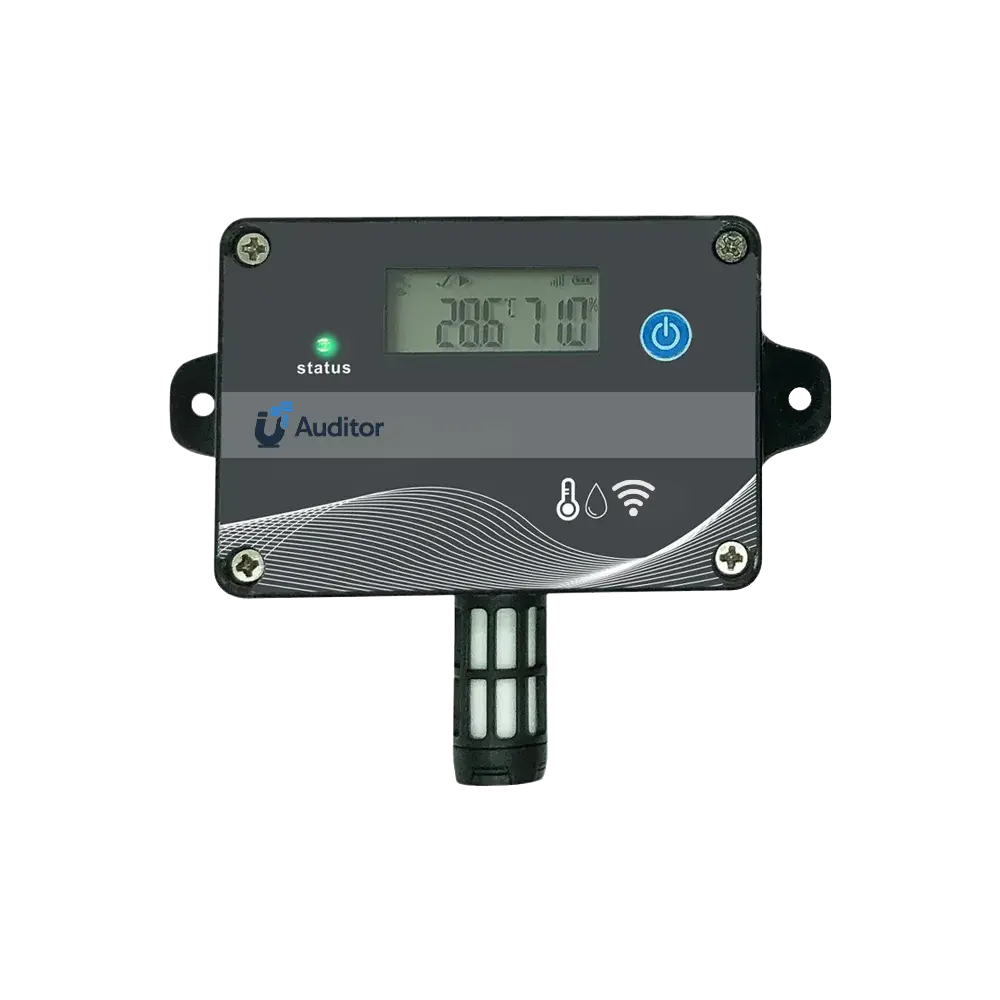 Wi-Fi temperature monitoring sensor connected to the uAuditor IoT platform for real-time temperature and humidity monitoring.