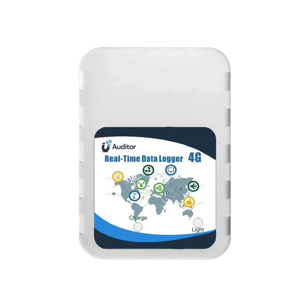 Fleet monitoring device with GPS tracking and environmental monitoring for refrigerated transport vehicles